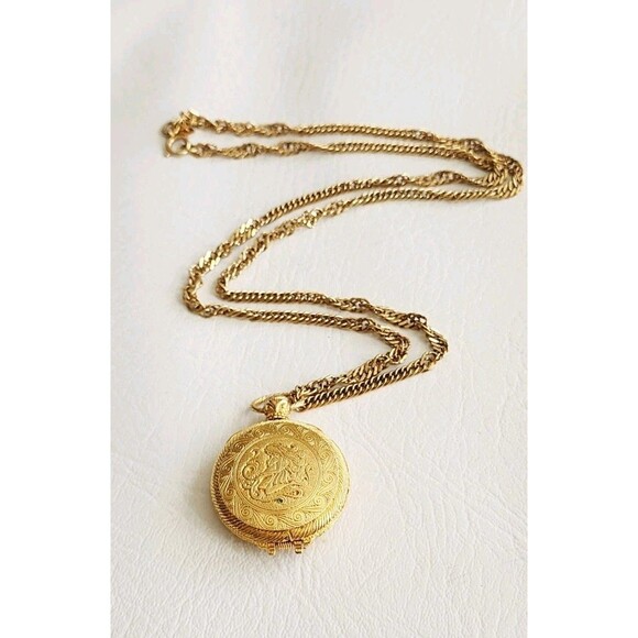 Vintage Max Factor Blue Aquarius Compact Locket Solid Perfume Pendant Gold Tone - Picture 1 of 5